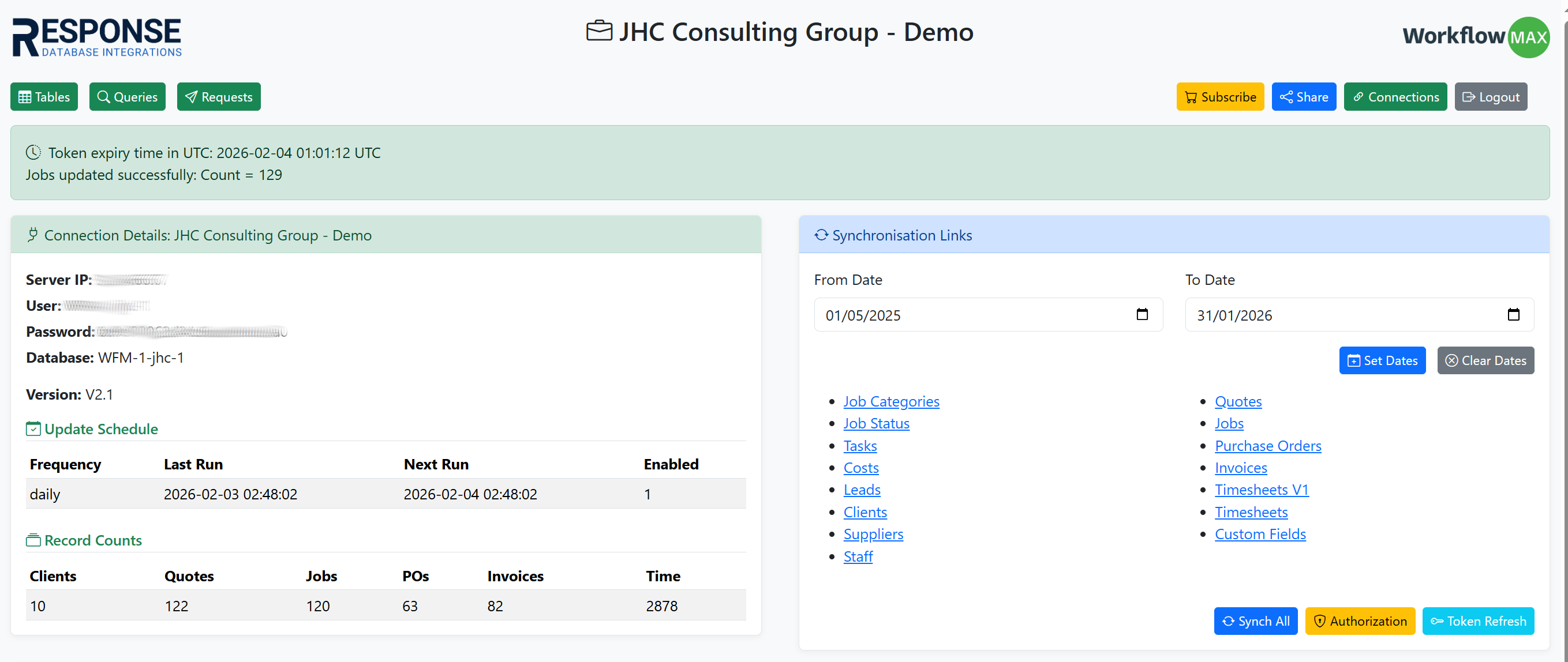 Connection page screenshot